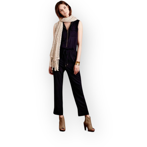Elevenses Pants - ANTHROPOLOGIE Elevenses Modern Straight Leg Jumpsuit  Navy Sz XXS